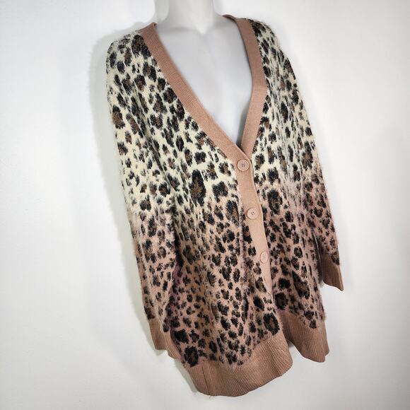 Time and Tru Cardigan Womens XXL 20 Ombre Animal Eyelash Leopard Buttons V Neck - Picture 4 of 10